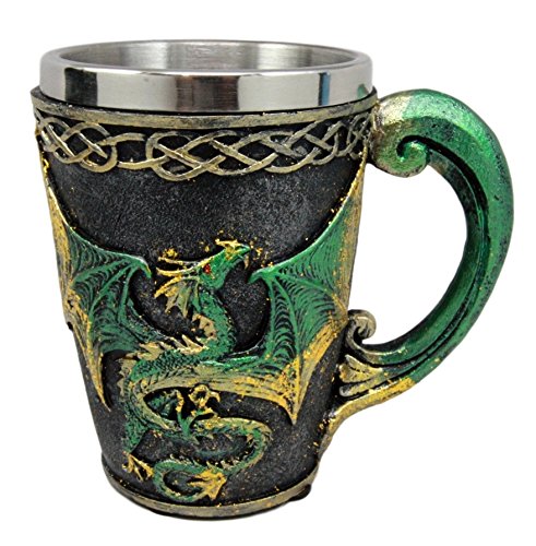 Ebros Gift Legendary Rising Sun Green Bahamut Dragon Beer Stein Tankard Coffee Cup Drink Mug 4.75"H