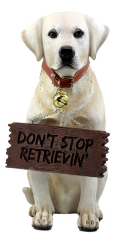 Ebros Gift Lifelike Pet Pal Labrador Retriever Statue 13.25" H Golden Retriever Dog With Jingle Collar And Greeting Sign As Patio Welcome Home Decor Sculpture (Yellow)