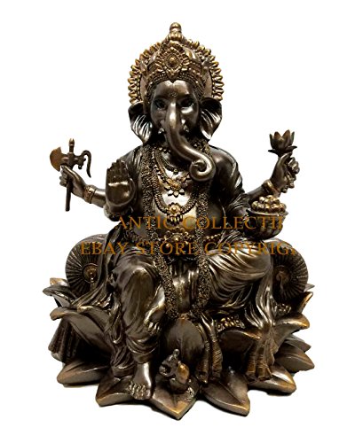 Ebros Gift Lord Ganesha Elephant God Seated On Lotus Throne Decorative Figurine