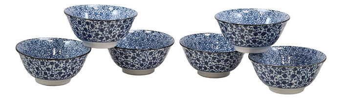 Ebros Gift Made In Japan 6"Diameter 16oz Ramen Soup Rice Pasta Salad Cereal Appetizer Bowls Set Of 6 Kitchen Dining Japanese Restaurant Supply Decorative Bowl Designs (Botanic Floral Vines)