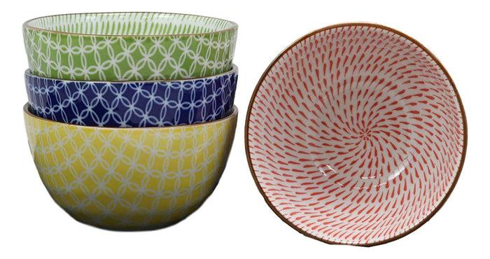 Ebros Gift Made In Japan Assorted Colorful Porcelain Bowls Set Of 4 Rice Salad Miso Soup Ice Cream Appetizer Bowl 5"Dia Japanese Aesthetic Geometry Decor Meal Dining Bowls