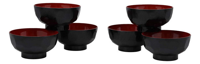 Ebros Gift Made In Japan Traditional Small Black Red Lacquer Copolymer Plastic Bowl For Rice Salad Miso Soup 4.5"Dia 6oz Japanese Restaurant Supply Bowls Home Kitchen (Dotted Ridged Pattern 6)