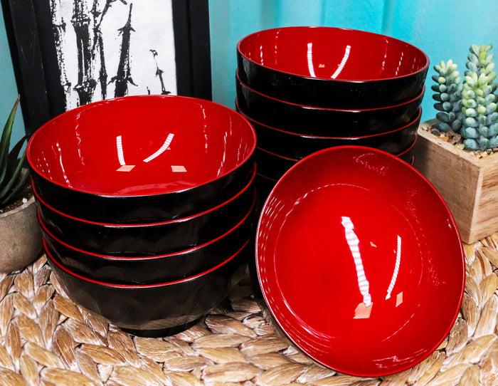 Ebros Gift Made In Japan Traditional Small Black Red Lacquer Copolymer Plastic Bowl For Rice Salad Miso Soup 4.5"Dia 6oz Japanese Restaurant Supply Bowls Home Kitchen (Dotted Ridged Pattern 6)