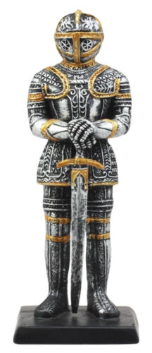Ebros Gift Medieval Spanish Knight Dollhouse Miniature Figurine 4" H Suit of Armor Long Swordsman Sculpture Decor