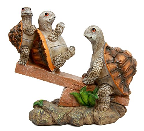 Ebros Gift Mother Turtle Playing With Her Babies On Forest Seesaw Decorative Figurine 6.5" H Animal Reptile Decor Of Tortoises Turtles Hatchlings Terrapins Wildlife Whimsical Sculpture