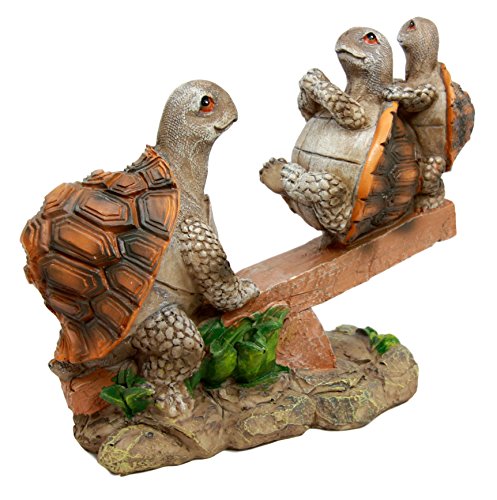 Ebros Gift Mother Turtle Playing With Her Babies On Forest Seesaw Decorative Figurine 6.5" H Animal Reptile Decor Of Tortoises Turtles Hatchlings Terrapins Wildlife Whimsical Sculpture