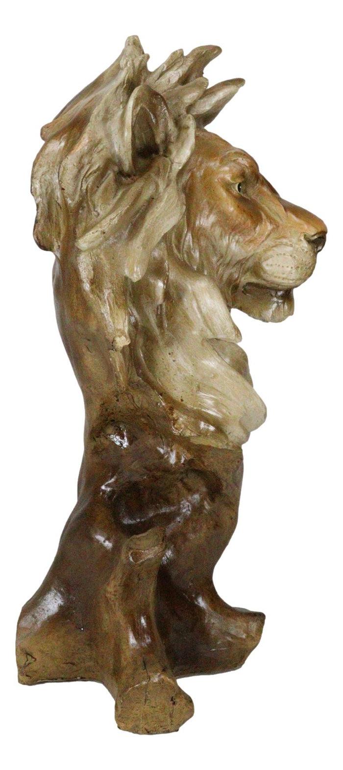 Ebros Gift Mufasa The Wise Lion King Of The Jungle Bust Decorative Figurine 11.25" H Resin In Faux Wood Finish Animal Decor Safari Lions Giant Cats Pride Rock Sculpture Statue