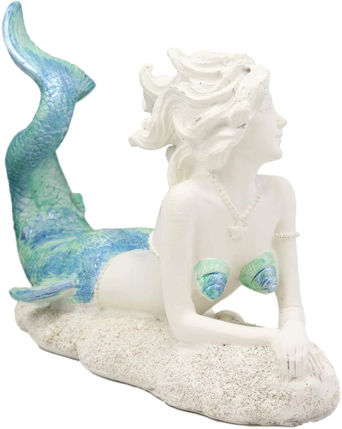Ebros Gift Nautical Capiz Blue Tailed Siren Mermaid With Seashell And Starfish Statue Ocean Aquamarine Princess Coastal Beach Under The Sea Decorative Accent (Resting On Seabed)