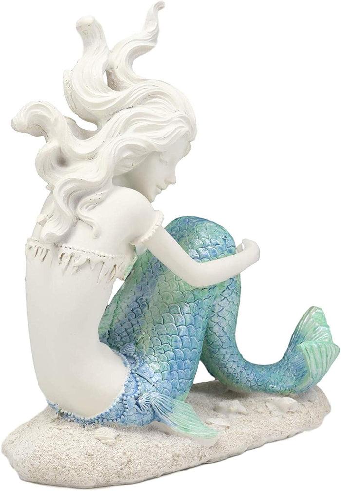 Ebros Gift Nautical Capiz Blue Tailed Siren Mermaid With Seashell And Starfish Statue Ocean Aquamarine Princess Coastal Beach Under The Sea Decorative Accent (Sitting On Seabed)