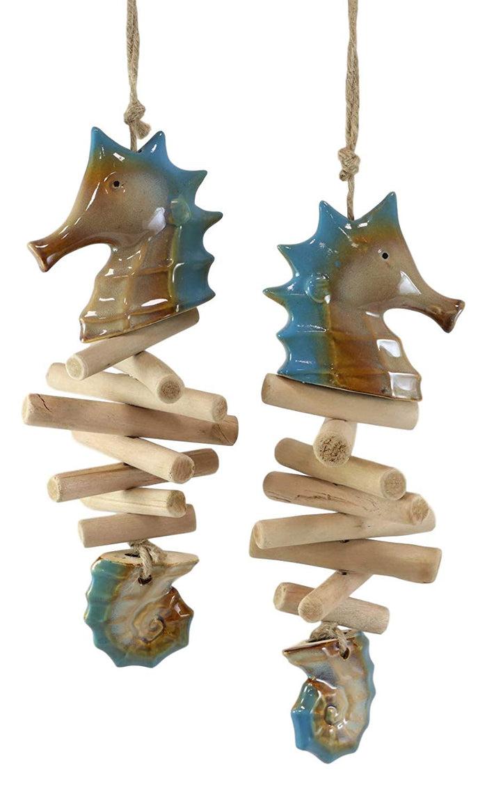 Ebros Gift Nautical Ocean Blue Seahorse Mobiles Set Of 2 Sculptures 10.5" Tall As Marine Life Beach Decorative Hanging Mobile Figurines Sea Horses Garden Patio Pool Deck Accents