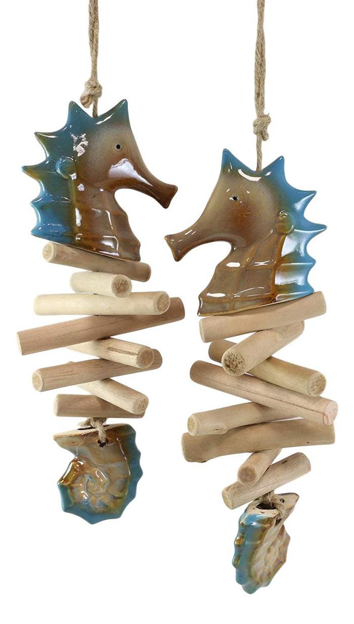 Ebros Gift Nautical Ocean Blue Seahorse Mobiles Set Of 2 Sculptures 10.5" Tall As Marine Life Beach Decorative Hanging Mobile Figurines Sea Horses Garden Patio Pool Deck Accents