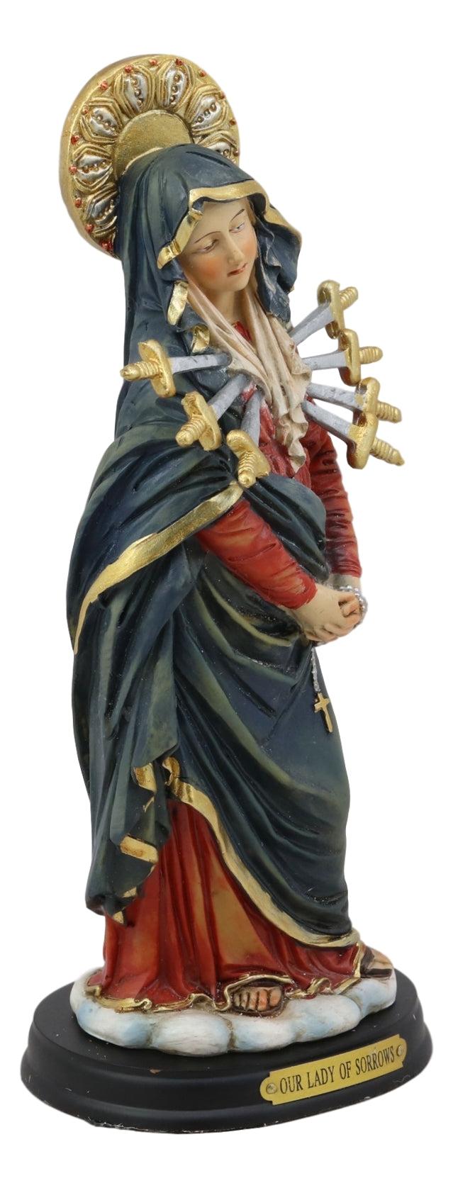 Ebros Gift Our Lady Of Seven Sorrows Mater Dolorosa Standing Blessed Virgin Mary Statue On Pedestal Base With Brass Inscription 8.5" Tall Figurine