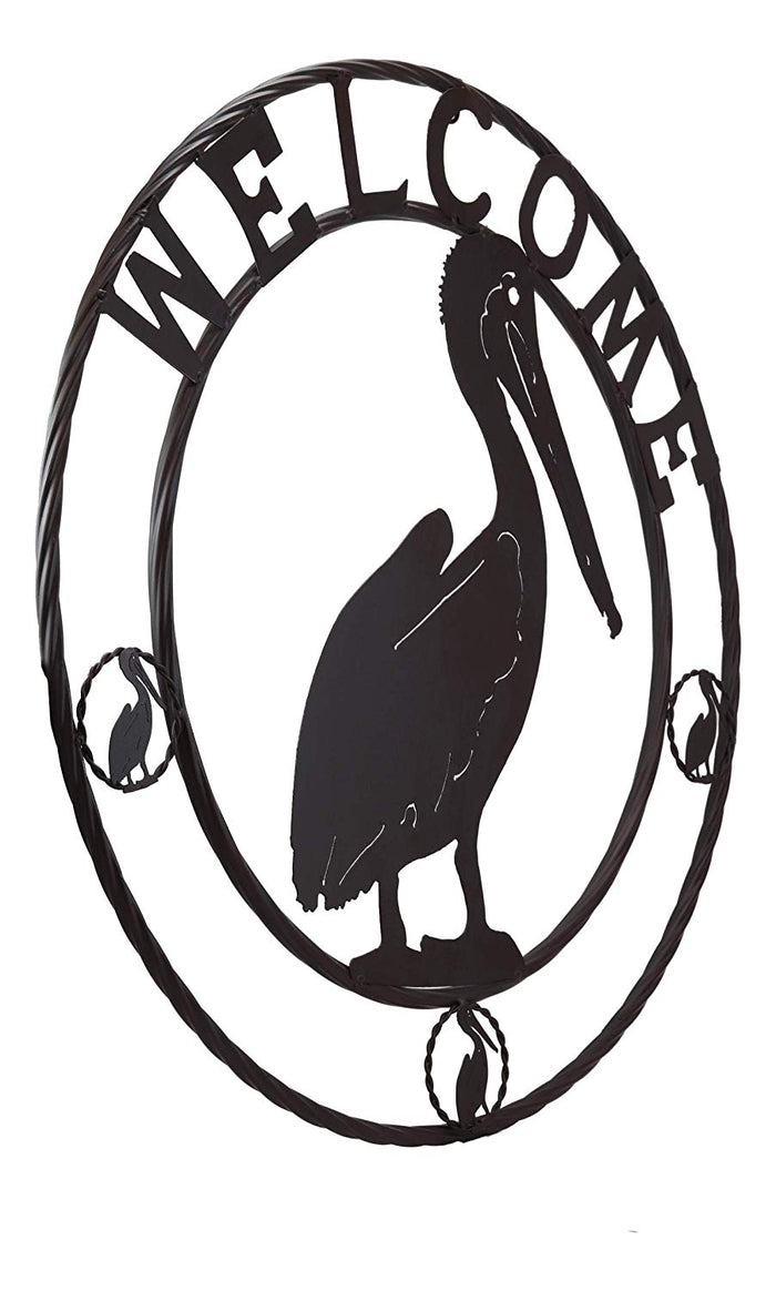 Ebros Gift Oversized 24" Wide Vintage Rustic Louisiana Pelican Bird Symbol With Welcome Sign Braided Metal Aluminum Circle Wall Decor 3D Art Greeting Plaque Western Country