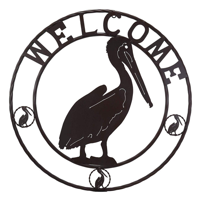 Ebros Gift Oversized 24" Wide Vintage Rustic Louisiana Pelican Bird Symbol With Welcome Sign Braided Metal Aluminum Circle Wall Decor 3D Art Greeting Plaque Western Country