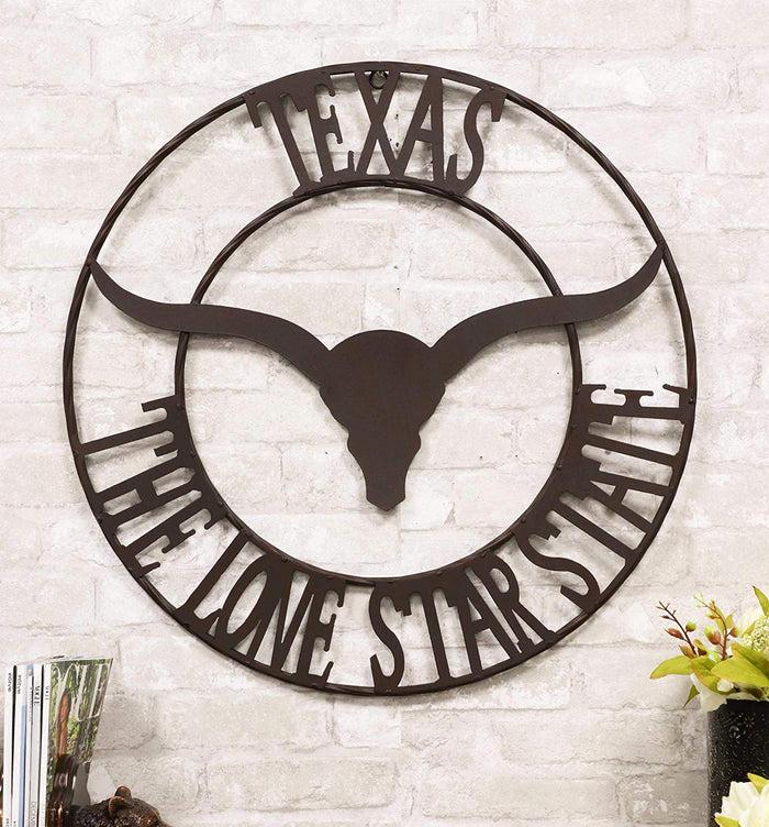 Ebros Gift Oversized 24" Wide Vintage Rustic Western Texas Lone Star State Longhorn Bull with Braided Rope Border Wall Hanging Decor