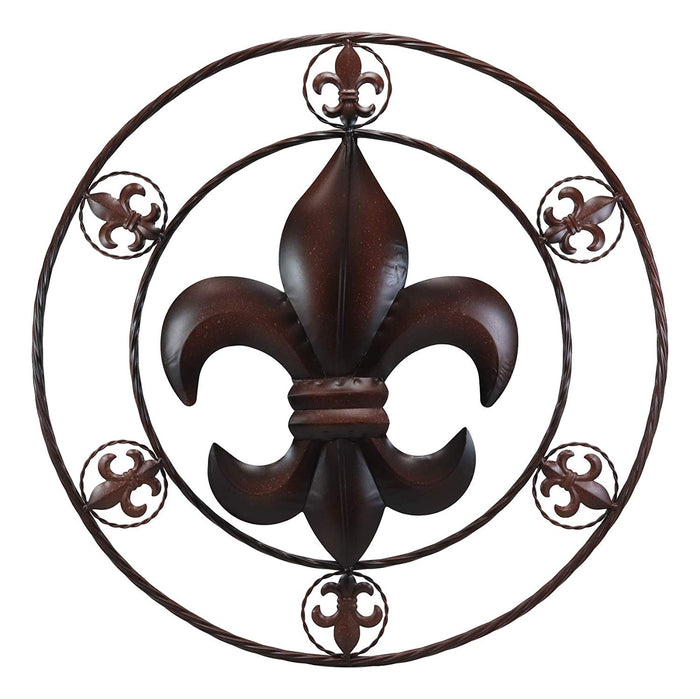 Ebros Gift Oversized 25" Wide Vintage Rustic Fleur De Lis Louisiana Symbol With Braided Rope Metal Aluminum Circle Wall Decor 3D Art Greeting Plaque Southern Western Country