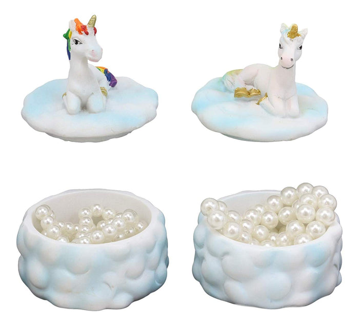 Ebros Gift Pastel Colors Rainbow Mane Unicorns Sitting On Dreamy Clouds Round Jewelry Box Statue 2 Pc Set Small Decor Figurine 3.25" H Enchanted Unicorn Magical Collectible Decorative Trinket