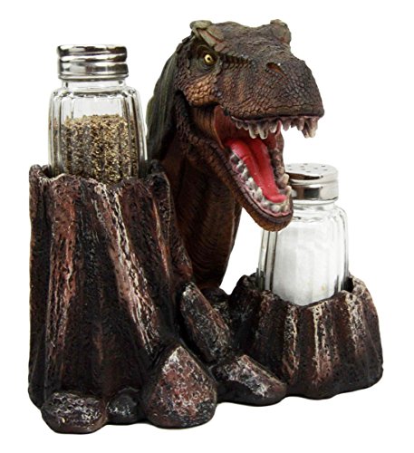 Ebros Gift Prehistoric Dinosaur T-Rex Head Wine Bottle And Salt Pepper Shakers Holder Figurine Set
