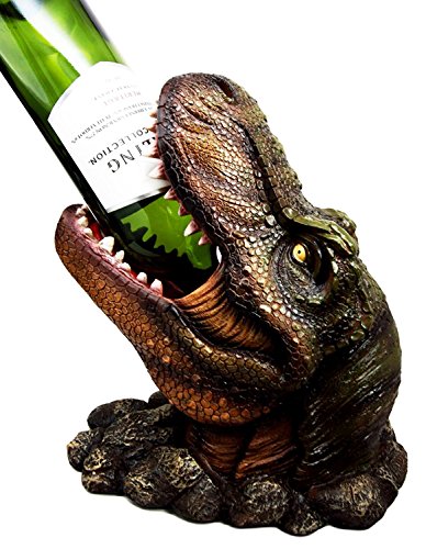 Ebros Gift Prehistoric Dinosaur T-Rex Head Wine Bottle And Salt Pepper Shakers Holder Figurine Set