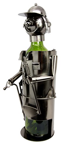 Ebros Gift Professional Golfer With Golf Club And Caddy Bag Hand Made Metal Wine Bottle Holder Caddy Decor Figurine 13.5"H