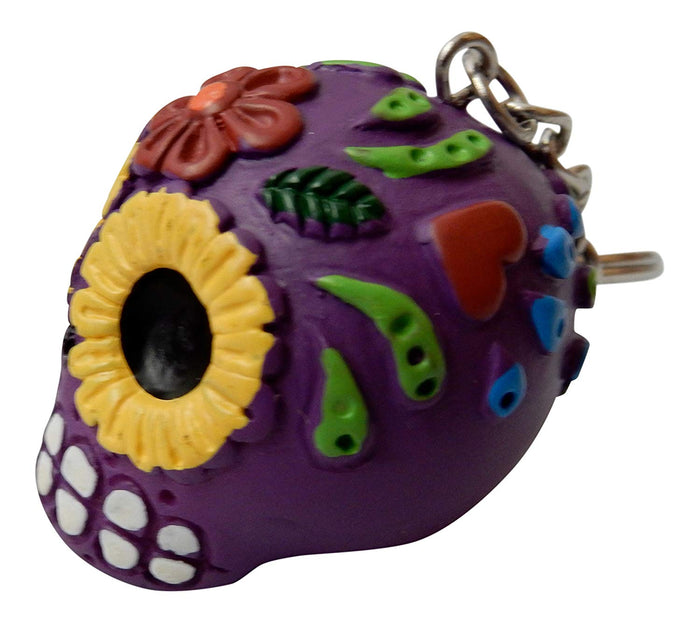 Ebros Gift Purple Sugar Skull Key Chain Set Of 12 Pcs Day Of The Dead