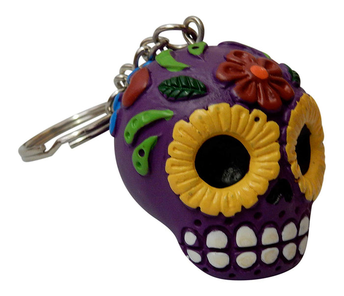 Ebros Gift Purple Sugar Skull Key Chain Set Of 12 Pcs Day Of The Dead