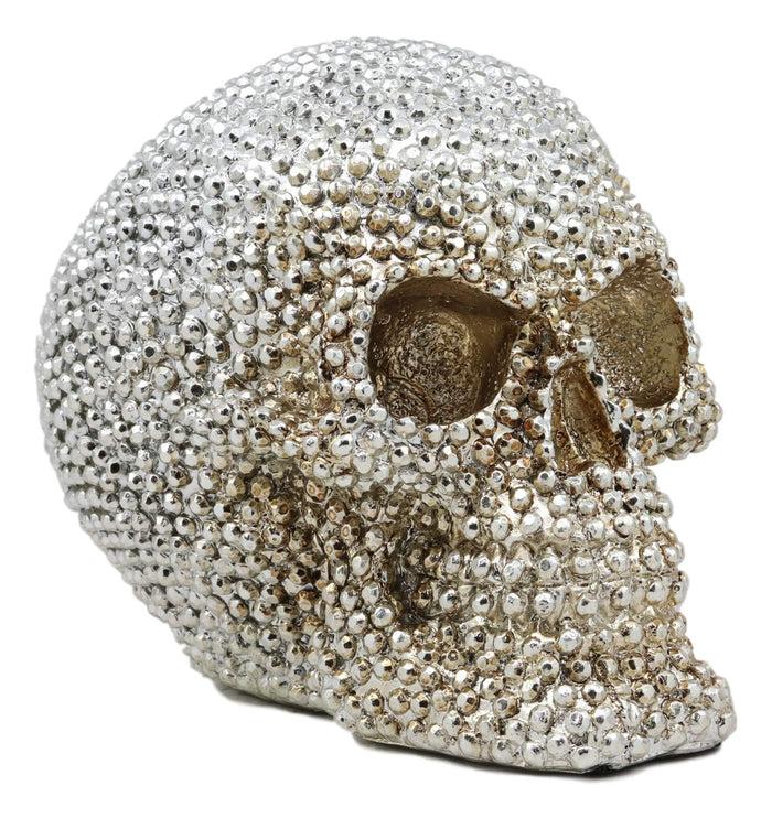 Ebros Gift Realistic Chrome Silver Bead Stone Bling Skull Figurine 6.25" L