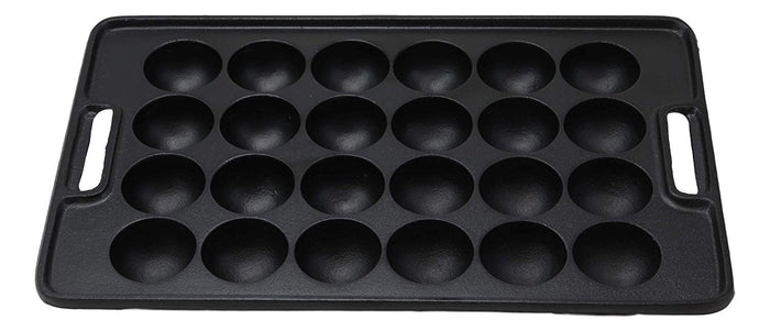 Ebros Gift Rectangular Traditional Cast Iron Japanese Street Food Takoyaki Stuffed Mushrooms Dessert Cakes Snacks Special Cooking Plate Pan Takoyaki-Nabe With Side Handle Holes Restaurant Supply