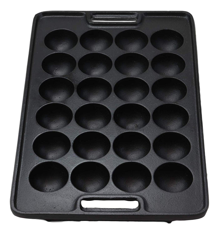 Ebros Gift Rectangular Traditional Cast Iron Japanese Street Food Takoyaki Stuffed Mushrooms Dessert Cakes Snacks Special Cooking Plate Pan Takoyaki-Nabe With Side Handle Holes Restaurant Supply