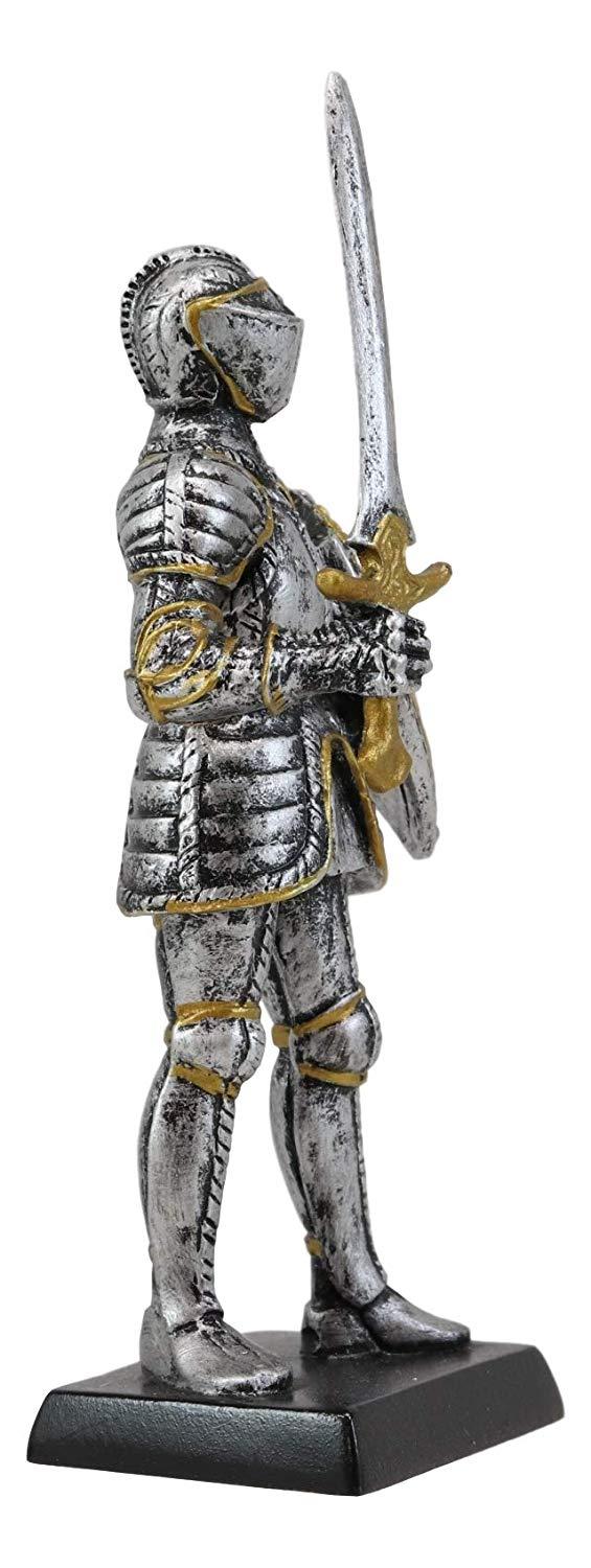 Ebros Gift Renaissance Medieval Royal Knight With Long Sword And Large Shield Figurine 5" H Suit Of Armor Dollhouse Miniature Knights Sculpture Decor European Empire War Soldier Statue