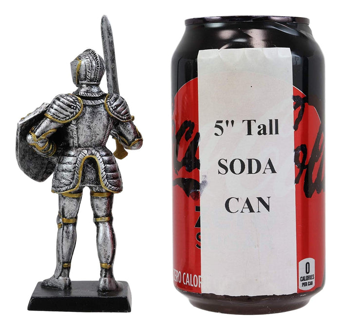 Ebros Gift Renaissance Medieval Royal Knight With Long Sword And Large Shield Figurine 5" H Suit Of Armor Dollhouse Miniature Knights Sculpture Decor European Empire War Soldier Statue