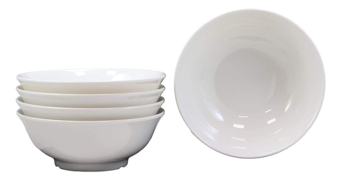 Ebros Gift Restaurant Supply Contemporary Round White Jade Melamine Large Ramen Udon Pho Wonton Soup Bowls 8.25" Diameter 44oz Ideal Bowl for Salad Mixes Pasta Rice Home Kitchen Dining (5)