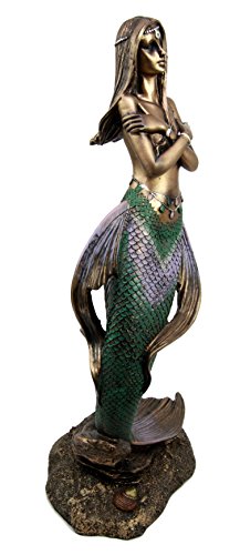 Ebros Gift Rising Nude Mermaid Maiden With Pearl Head Chain Decorative Figurine 13.5"H