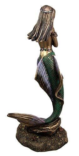 Ebros Gift Rising Nude Mermaid Maiden With Pearl Head Chain Decorative Figurine 13.5"H