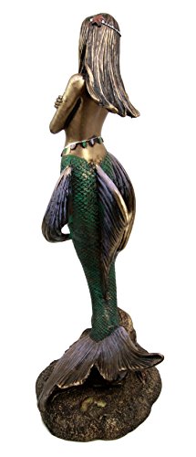 Ebros Gift Rising Nude Mermaid Maiden With Pearl Head Chain Decorative Figurine 13.5"H