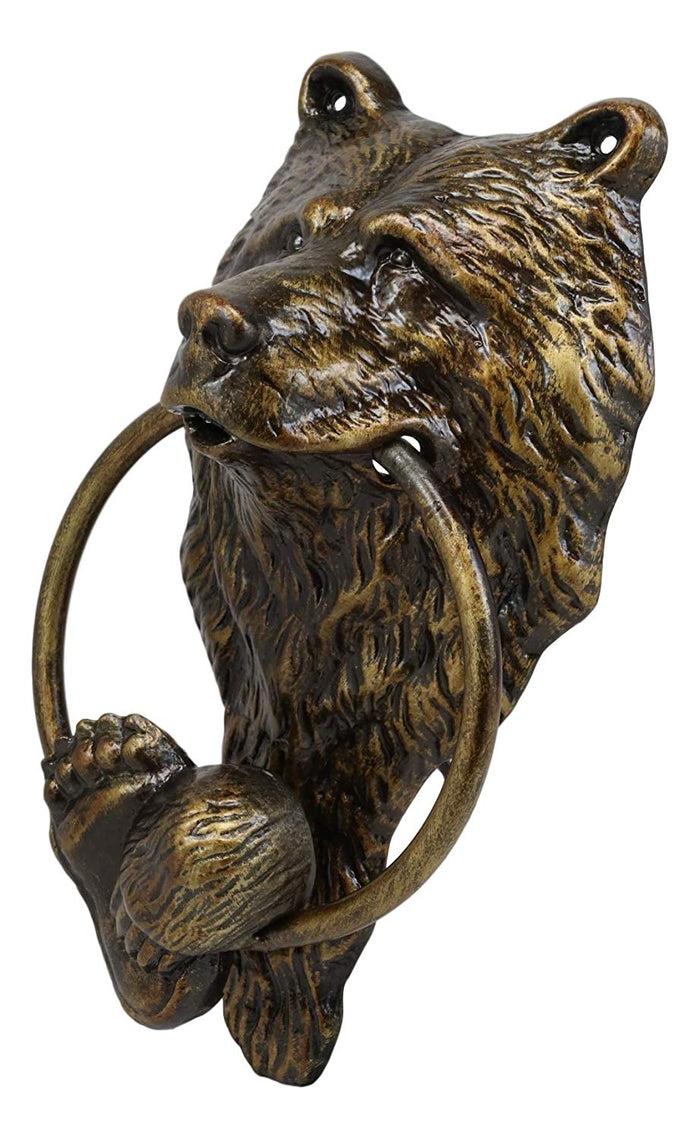 Ebros Gift Rustic Western Forest Grizzly Bear Head With Foot And Paw Cast Aluminum Door Knocker Figurine Decorative Knockers Themed Bears For Cabin Lodge Mountain Cottage Home Accent Decor Hardware
