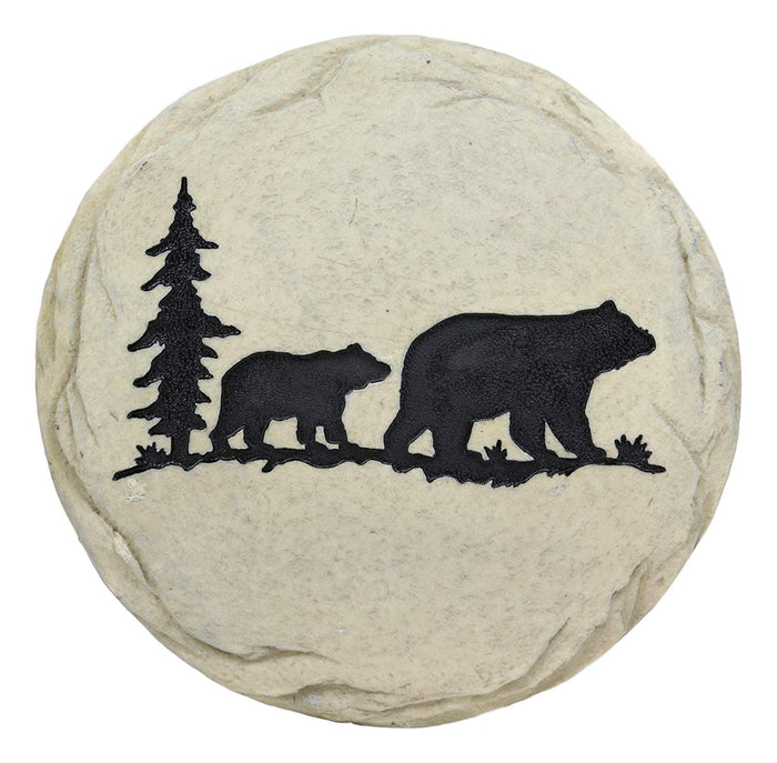 Ebros Gift Rustic Wildlife Pine Tree Forest Trail Black Bear Mother And Cub Faux Stone Resin Garden Stepping Stones 9" Diameter Decorative Cabin Lodge Mountain Gardening Accent Decor (6)