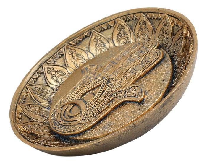 Ebros Gift Sacred Symbol Amulet Hand Of God Hamsa Palm Facing Up With Evil Eye Round Incense Stick Holder Burner Figurine 5" D Zen Feng Shui Vastu Home Fragrance Tabletop Altar Decor