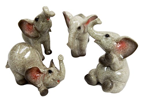 Ebros Gift Safari African Baby Calf Elephant Playing 3.25"H Decorative Figurine Set Of 4