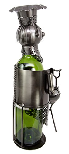 Ebros Gift Sausage & Beef Patty BBQ King Grill Master Hand Made Metal Wine Bottle Holder Caddy Decor Figurine 13.5"H