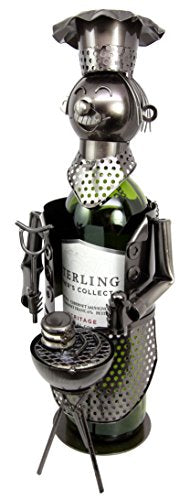 Ebros Gift Sausage & Beef Patty BBQ King Grill Master Hand Made Metal Wine Bottle Holder Caddy Decor Figurine 13.5"H