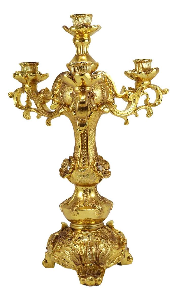 Ebros Gift Set Of 2 Large 18" H Vintage Antique Baroque Design Electroplated Gold Candelabra For 4 Candles Candle Holder Home Decor Accent Wedding Centerpiece Mantelpiece Sculpture With Crystals