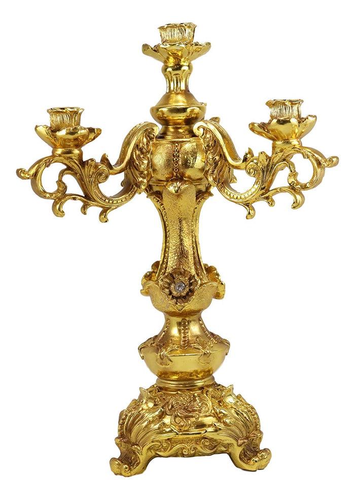Ebros Gift Set Of 2 Large 18" H Vintage Antique Baroque Design Electroplated Gold Candelabra For 4 Candles Candle Holder Home Decor Accent Wedding Centerpiece Mantelpiece Sculpture With Crystals