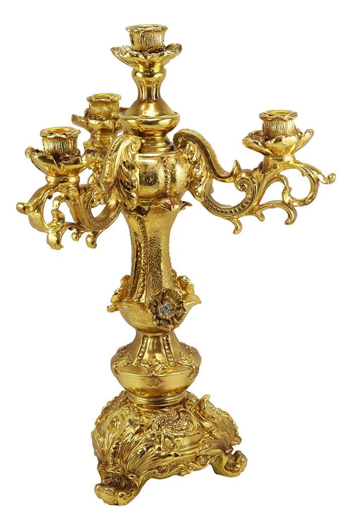 Ebros Gift Set Of 2 Large 18" H Vintage Antique Baroque Design Electroplated Gold Candelabra For 4 Candles Candle Holder Home Decor Accent Wedding Centerpiece Mantelpiece Sculpture With Crystals