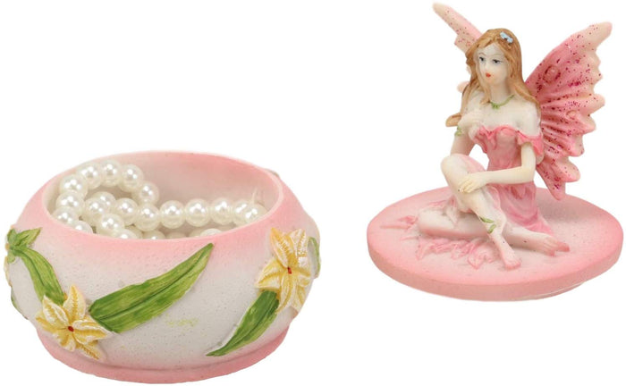 Ebros Gift Set Of 3 Colorful Pastel Pink Blue Purple Flower Fairy Small Round Trinket Jewelry Box Figurines 3.25" High