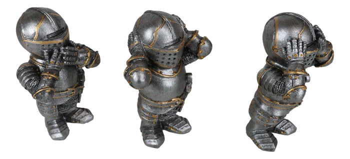 Ebros Gift Set Of 3 Renaissance Medieval See Hear Speak No Evil Royal Knights Figurine 4" Tall Suit Of Armor Dollhouse Miniature European Knights Sculpture Decor