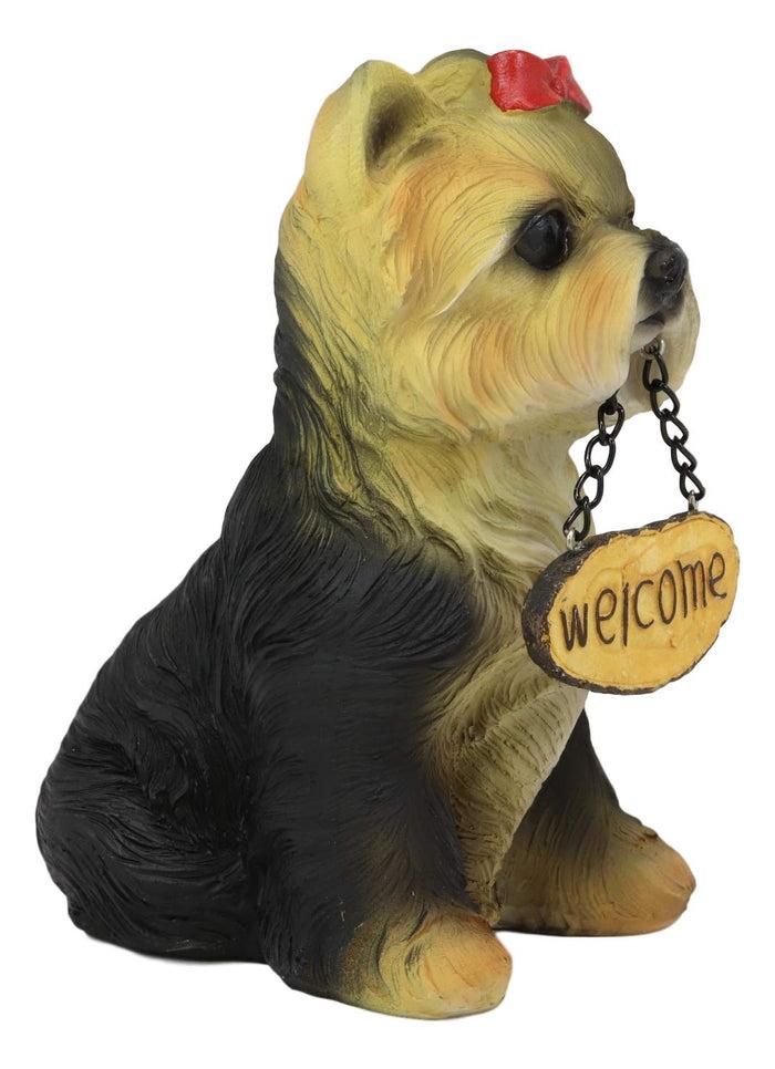 Ebros Gift Set Of 4 Dogs Realistic Poodle Fawn And Black Labrador And Yorkshire Terrier Puppies Figurines With Greeting Signs As Welcome Home Decor Pet Pals Dog Sculpture 6.25" Tall Memorial Statues