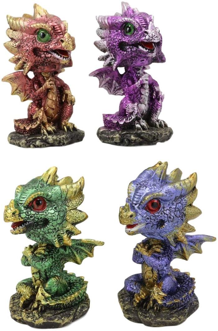 Ebros Gift Set Of 4 Whimsical Wyrmling Baby Dragons Bobblehead Small Figurines