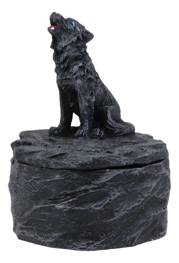 Ebros Gift Single Howling Gray Alpha Wolf Mini Rounded Jewelry Decorative Box Figurine As Decor Of Timberwolves Wolves In Cries Of The Night Moon Light Animal Totem Spirit Sculpture Accessory