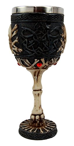 Ebros Gift Skeletal Tree Of Life Skull Cross Bones Small 6"H Wine Drink Goblet Chalice Cup